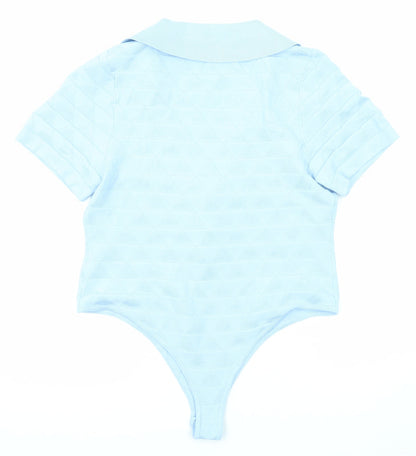 PRETTYLITTLETHING Womens Blue Viscose Bodysuit One-Piece Size L Snap
