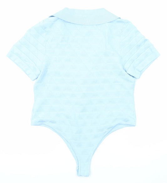 PRETTYLITTLETHING Womens Blue Viscose Bodysuit One-Piece Size L Snap