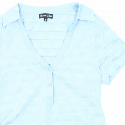 PRETTYLITTLETHING Womens Blue Viscose Bodysuit One-Piece Size L Snap