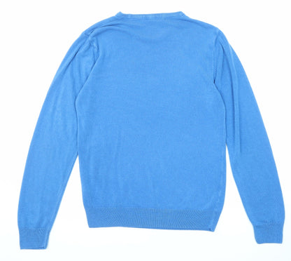 Marks and Spencer Mens Blue Round Neck Acrylic Pullover Jumper Size M Long Sleeve