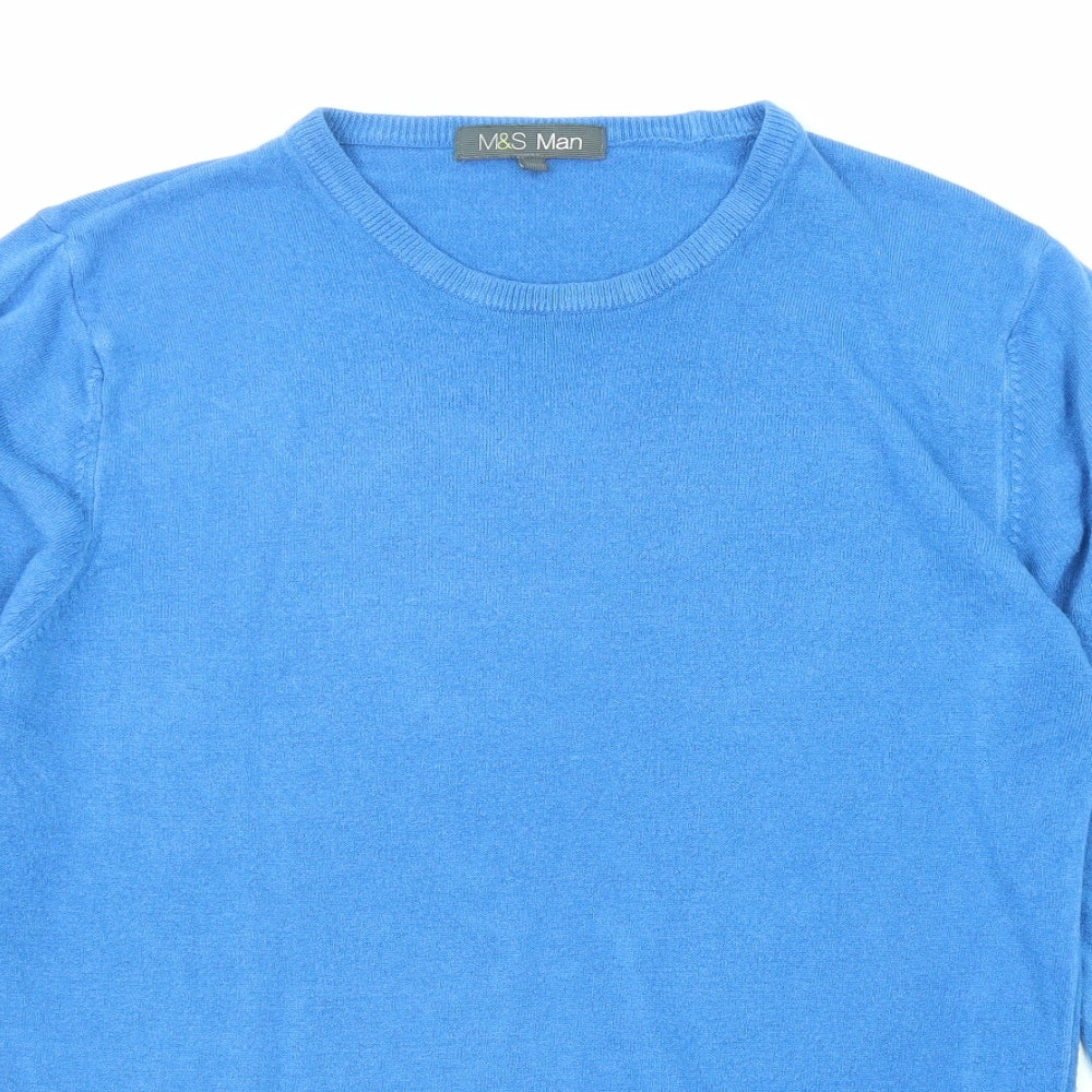Marks and Spencer Mens Blue Round Neck Acrylic Pullover Jumper Size M Long Sleeve