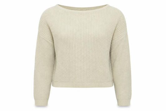 Front view of Missguided women’s beige boat neck acrylic jumper, size UK 22