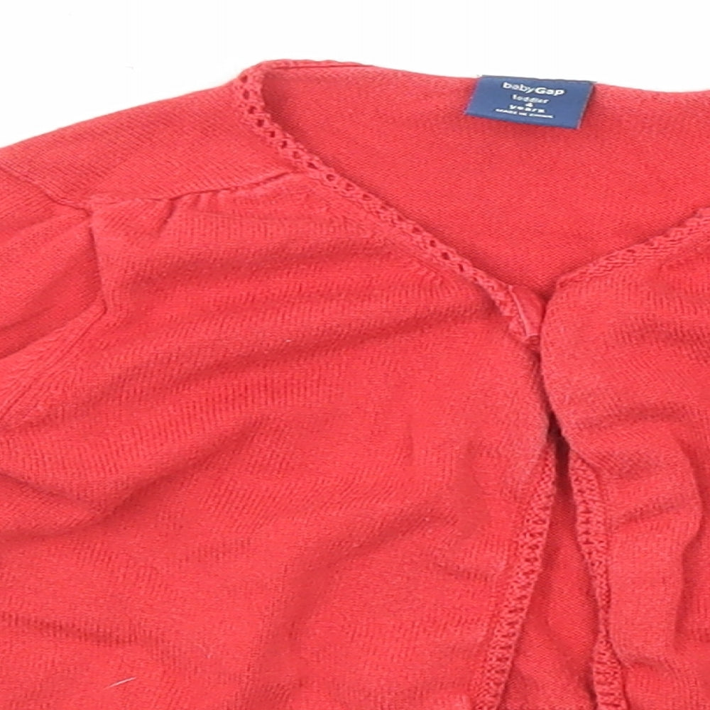 Gap Girls Red V-Neck Cotton Cardigan Jumper Size 4 Years Button