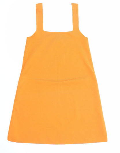 Zara Womens Orange Polyester Pinafore/Dungaree Dress Size S Square Neck Pullover