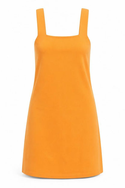 Zara Womens Orange Polyester Pinafore/Dungaree Dress Size S Square Neck Pullover