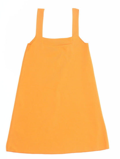 Zara Womens Orange Polyester Pinafore/Dungaree Dress Size S Square Neck Pullover