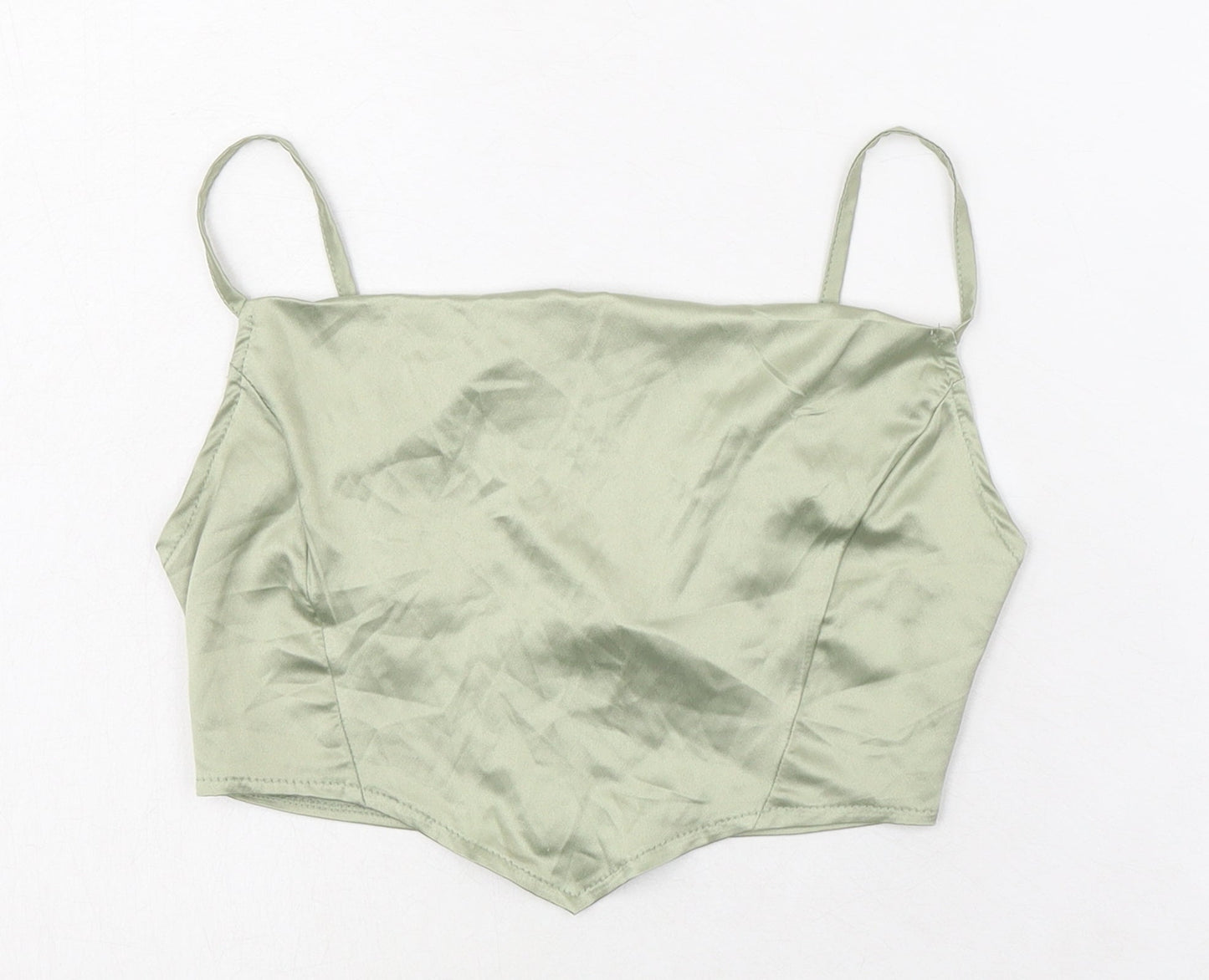 Womens UK Size 4 PRETTYLITTLETHING Green Cropped Tank