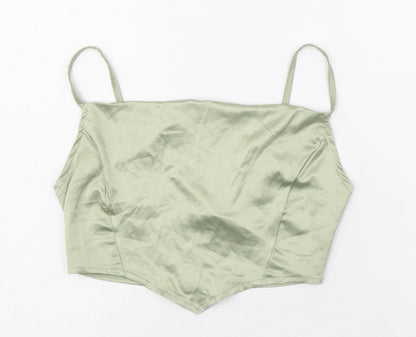 Womens UK Size 4 PRETTYLITTLETHING Green Cropped Tank