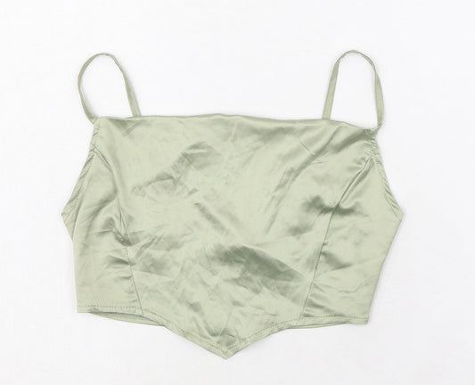 Womens UK Size 4 PRETTYLITTLETHING Green Cropped Tank