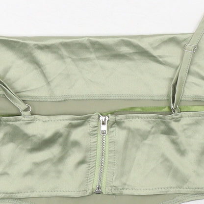 Womens UK Size 4 PRETTYLITTLETHING Green Cropped Tank