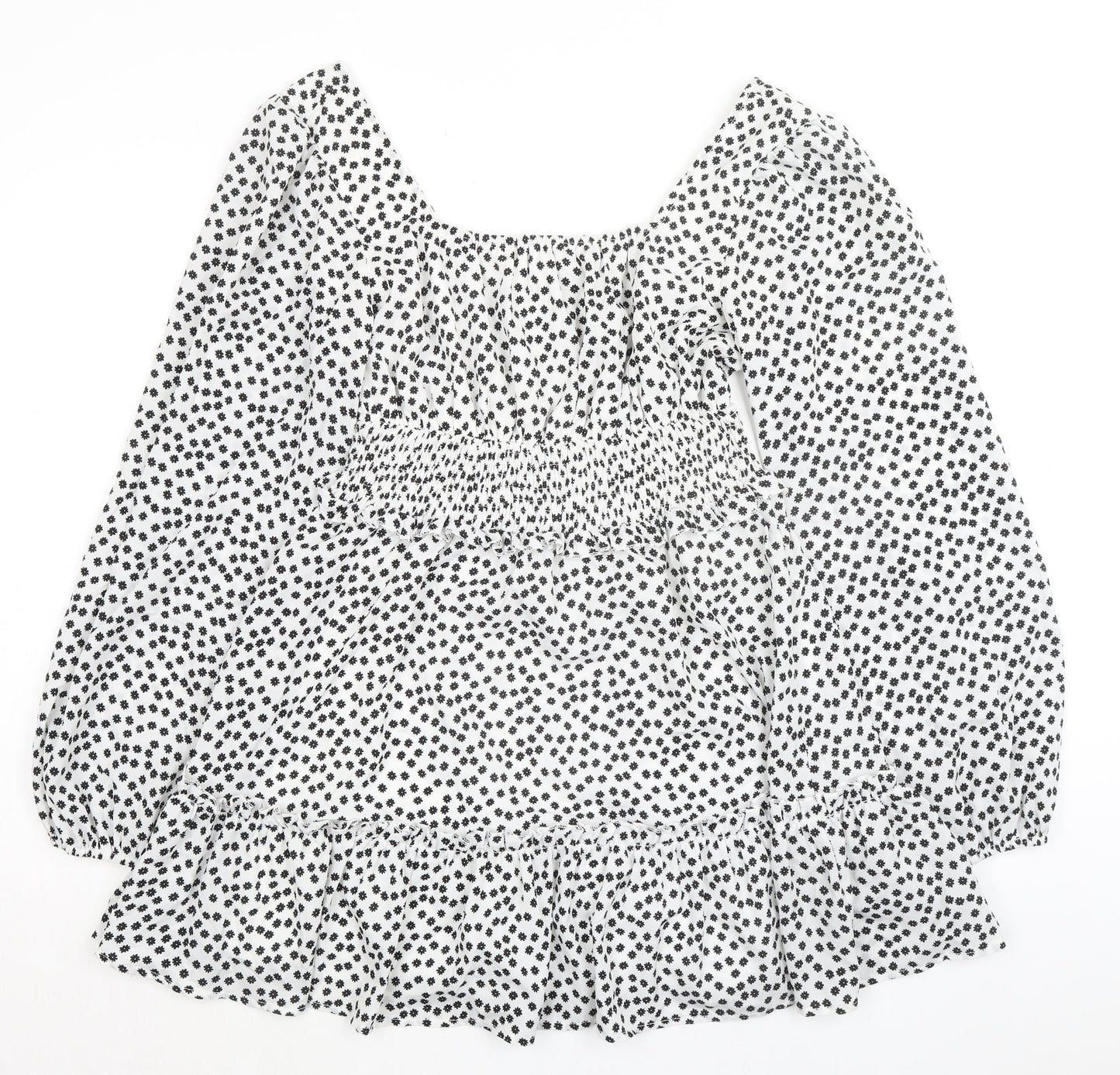 Missguided Womens White Floral Polyester A-Line Size 12 Square Neck