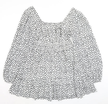 Missguided Womens White Floral Polyester A-Line Size 12 Square Neck