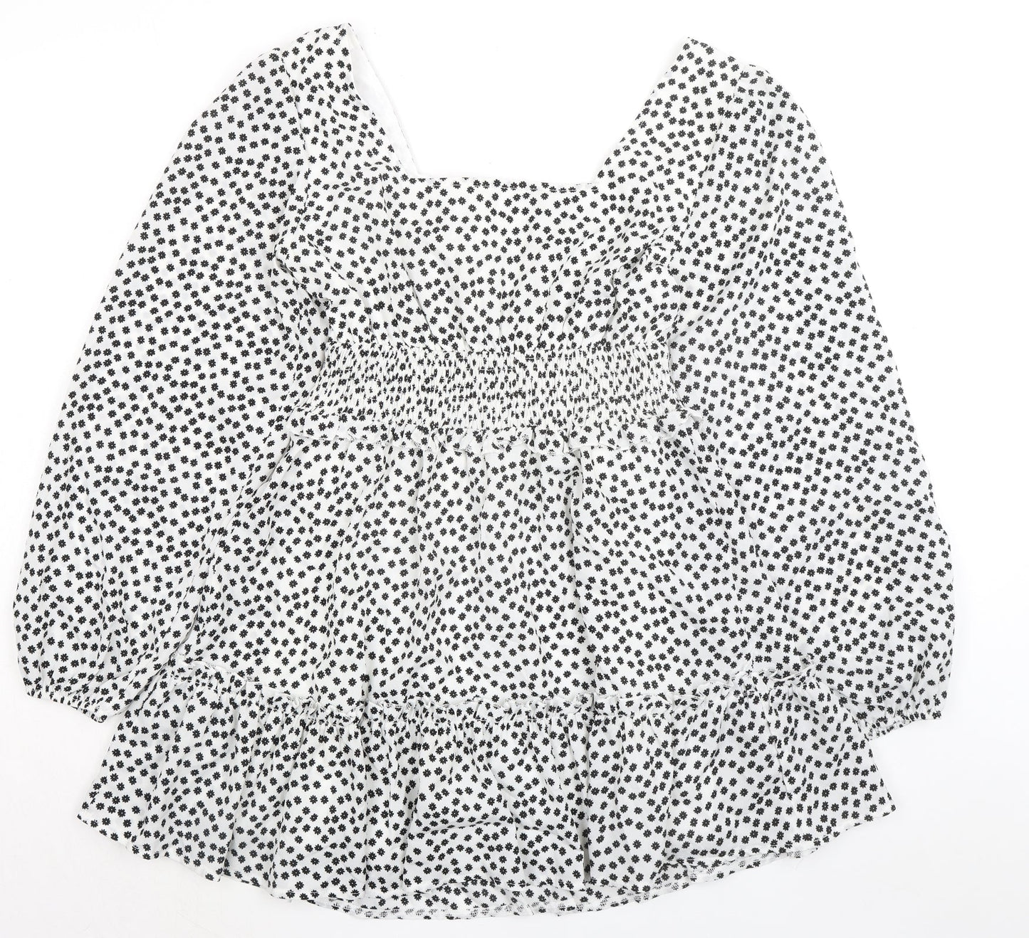 Missguided Womens White Floral Polyester A-Line Size 12 Square Neck