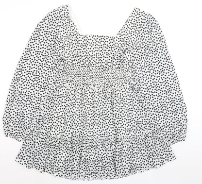 Missguided Womens White Floral Polyester A-Line Size 12 Square Neck