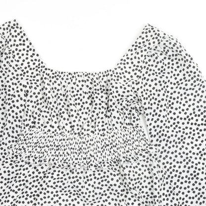 Missguided Womens White Floral Polyester A-Line Size 12 Square Neck