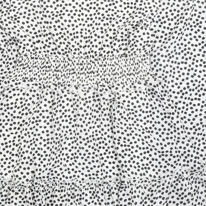 Missguided Womens White Floral Polyester A-Line Size 12 Square Neck