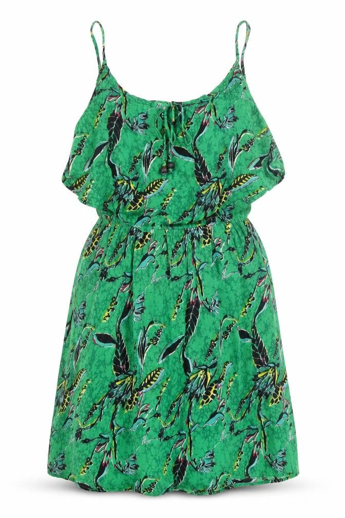 Anmol Womens Green Geometric Viscose A-Line Size 8 Round Neck