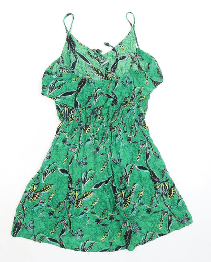 Anmol Womens Green Geometric Viscose A-Line Size 8 Round Neck