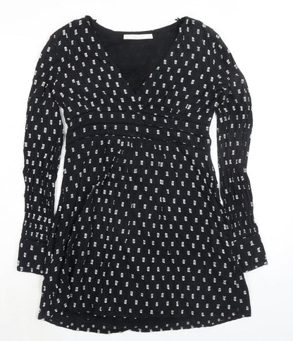 Zara Womens Black Geometric 100% Cotton A-Line Size XS V-Neck
