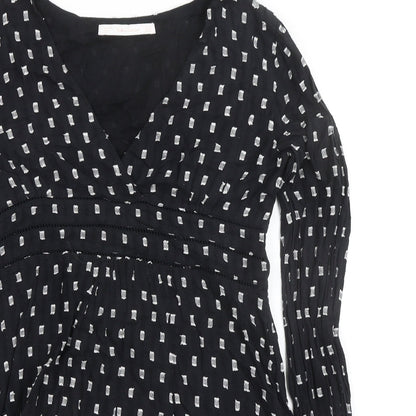 Zara Womens Black Geometric 100% Cotton A-Line Size XS V-Neck