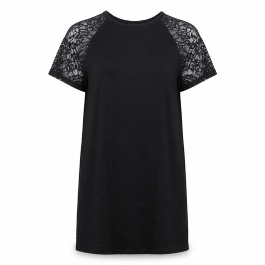 Front view of ASOS women’s black viscose t-shirt dress, size UK 10, round neck pullover