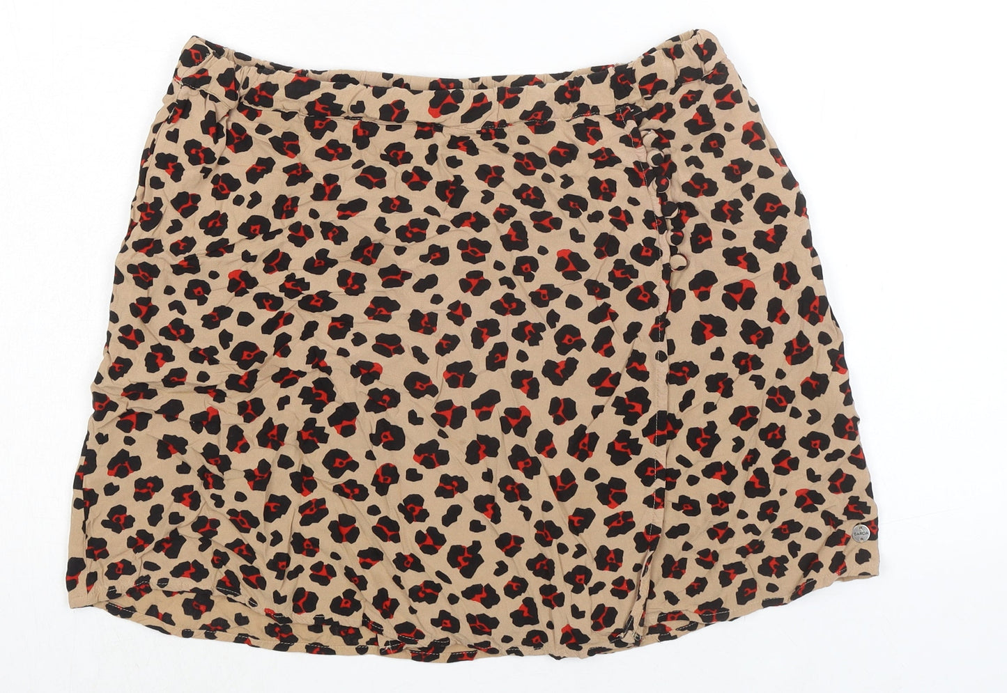 Garcia Womens Beige Animal Print Viscose Mini Skirt Size M Button - Leopard pattern