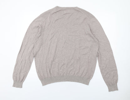 Cortefiel Mens Beige V-Neck Cotton Pullover Jumper Size XL Long Sleeve