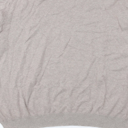 Cortefiel Mens Beige V-Neck Cotton Pullover Jumper Size XL Long Sleeve