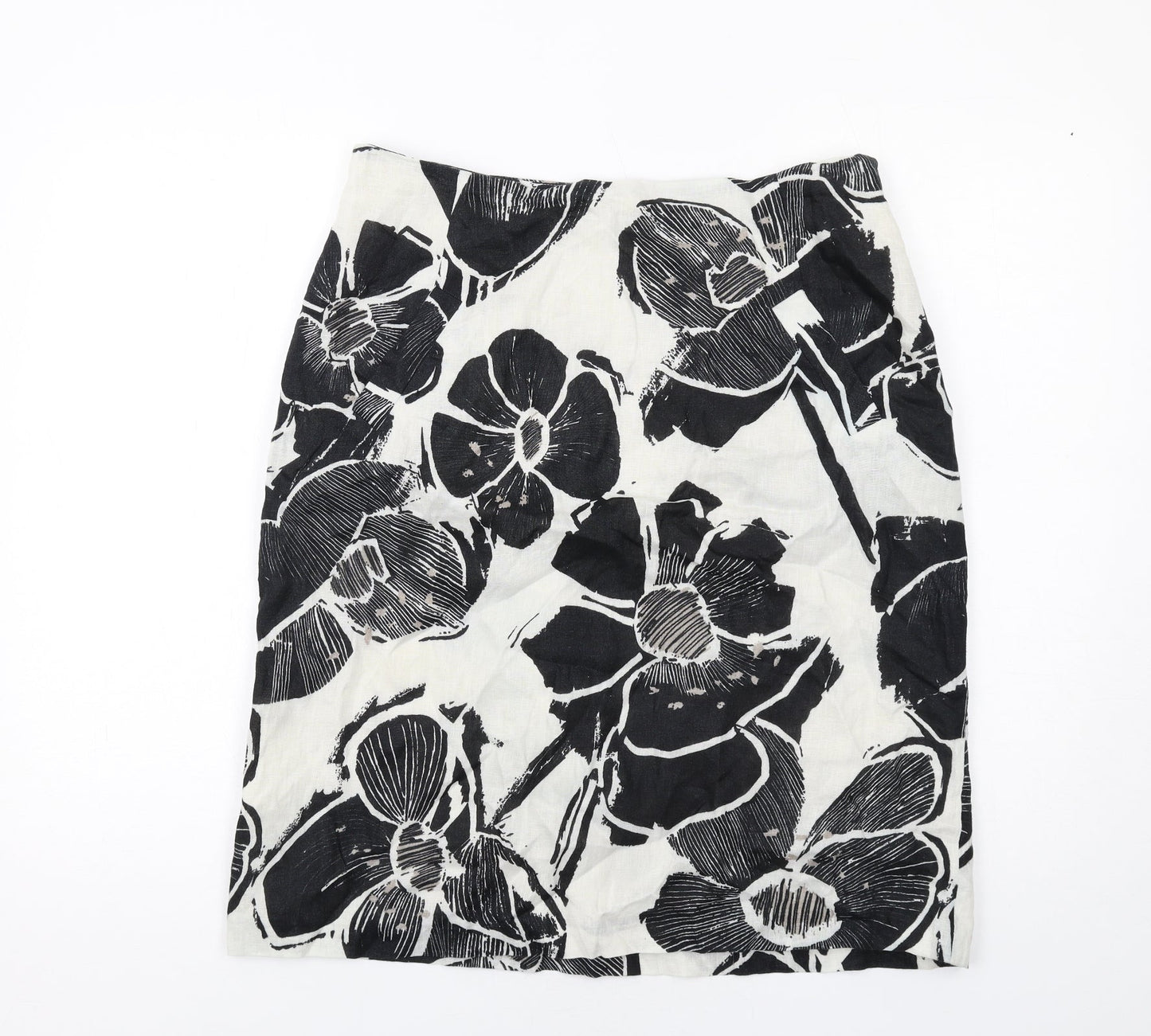 Minuet Womens Black Floral Linen A-Line Skirt Size 10 Zip