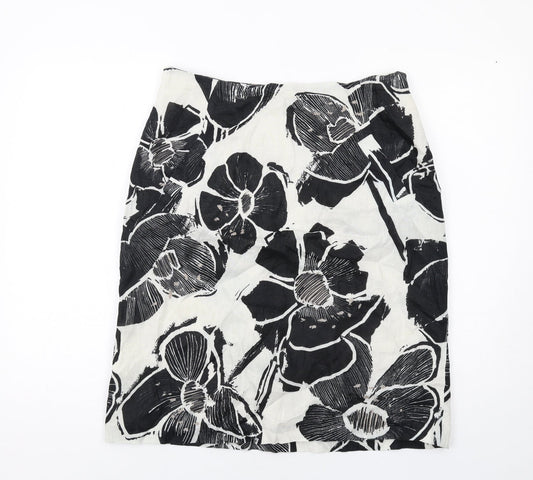 Minuet Womens Black Floral Linen A-Line Skirt Size 10 Zip