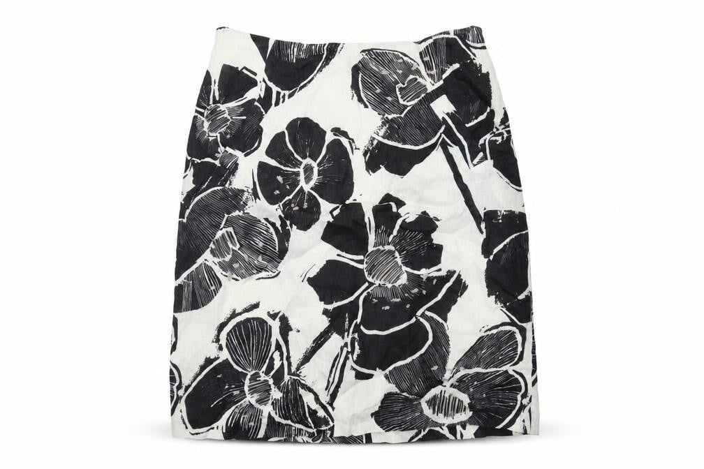 Minuet Womens Black Floral Linen A-Line Skirt Size 10 Zip