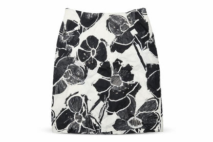Minuet Womens Black Floral Linen A-Line Skirt Size 10 Zip