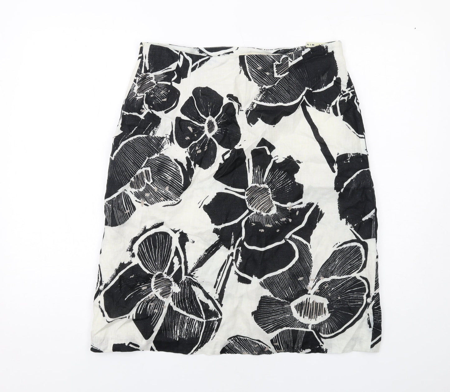 Minuet Womens Black Floral Linen A-Line Skirt Size 10 Zip