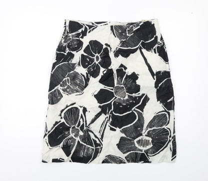 Minuet Womens Black Floral Linen A-Line Skirt Size 10 Zip