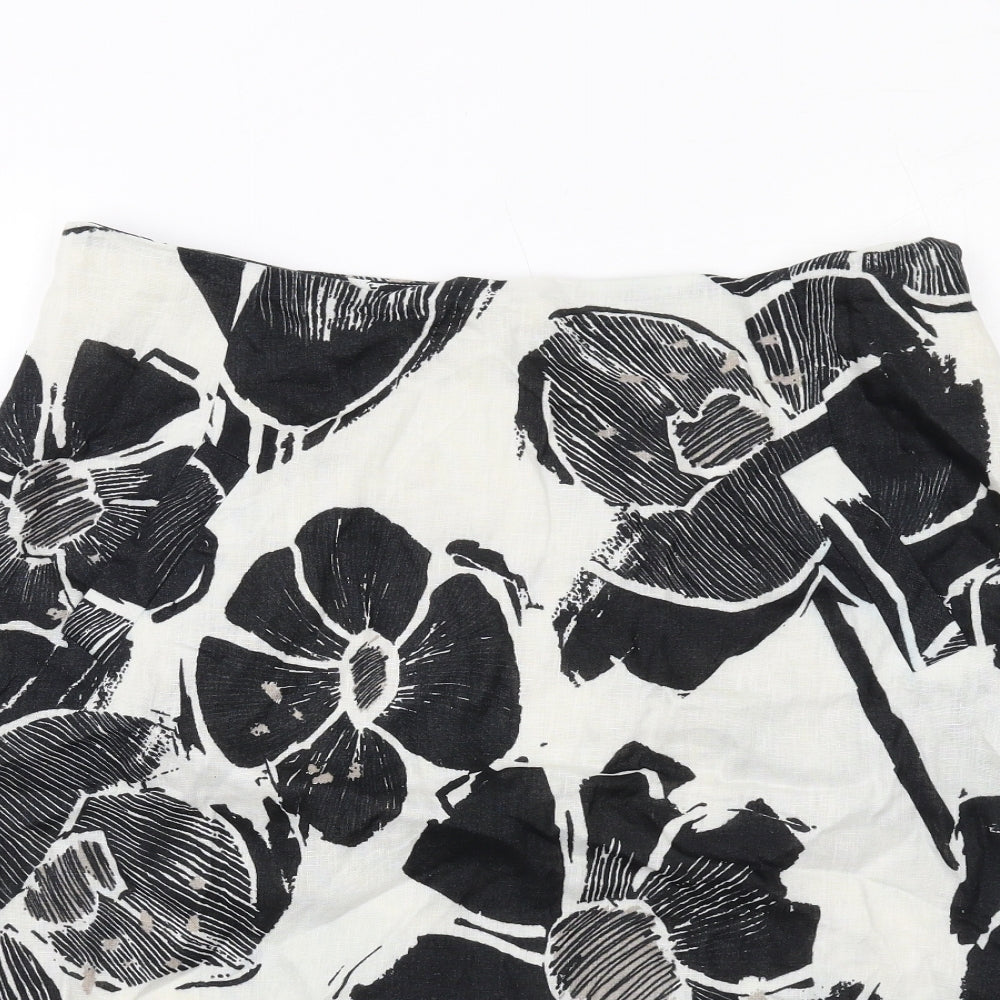 Minuet Womens Black Floral Linen A-Line Skirt Size 10 Zip