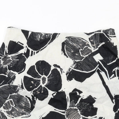 Minuet Womens Black Floral Linen A-Line Skirt Size 10 Zip