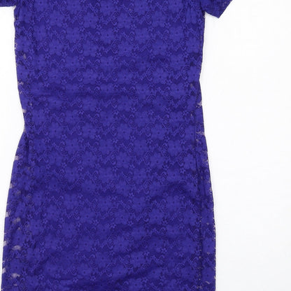 H&M Womens Blue Polyamide Pencil Dress Size S Boat Neck Pullover