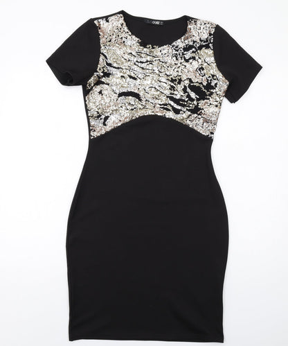 Quiz Womens Black Polyester Shift Size 12 Round Neck Pullover - Embellished