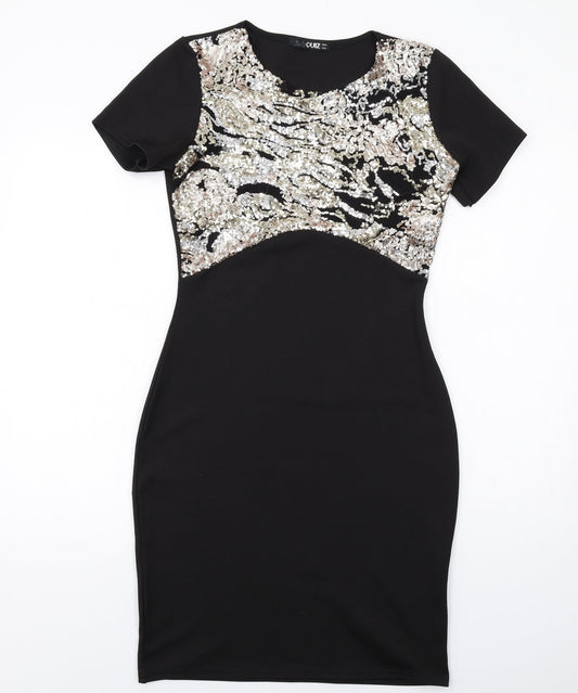 Quiz Womens Black Polyester Shift Size 12 Round Neck Pullover - Embellished