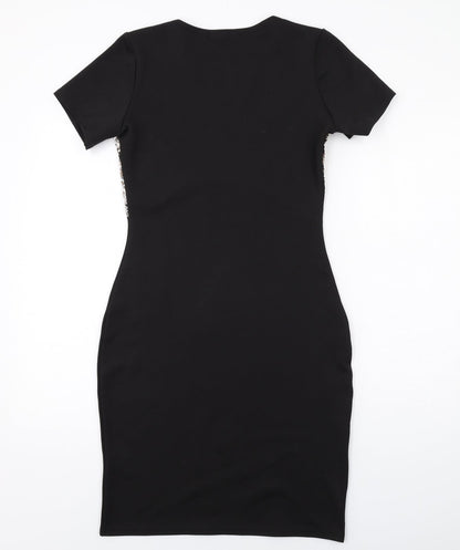 Quiz Womens Black Polyester Shift Size 12 Round Neck Pullover - Embellished