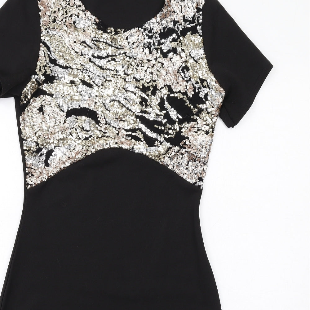 Quiz Womens Black Polyester Shift Size 12 Round Neck Pullover - Embellished