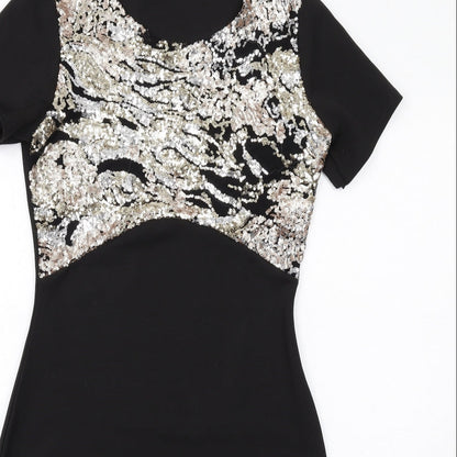 Quiz Womens Black Polyester Shift Size 12 Round Neck Pullover - Embellished