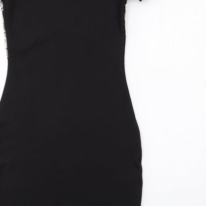 Quiz Womens Black Polyester Shift Size 12 Round Neck Pullover - Embellished