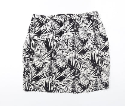 H&M Womens Black Geometric Viscose A-Line Skirt Size 14 Zip - Leaf pattern