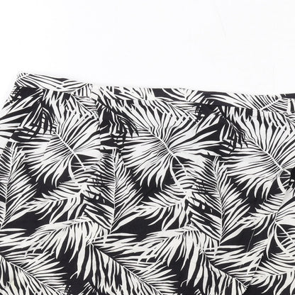 H&M Womens Black Geometric Viscose A-Line Skirt Size 14 Zip - Leaf pattern