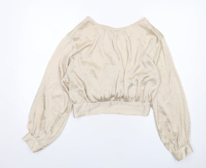 H&M Womens Ivory Polyester Basic Blouse Size L Round Neck