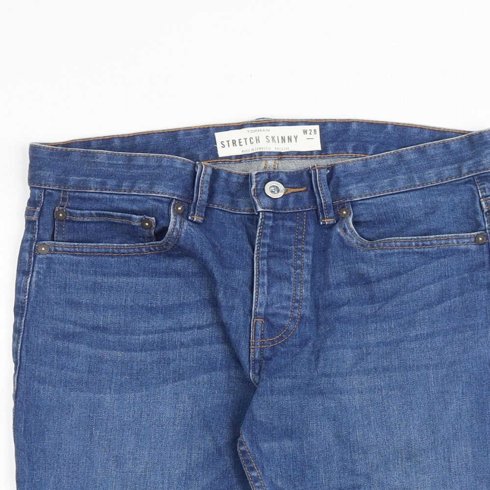 Topman Mens Blue Cotton Chino Shorts Size 28 in L10 in Regular Button - Skinny