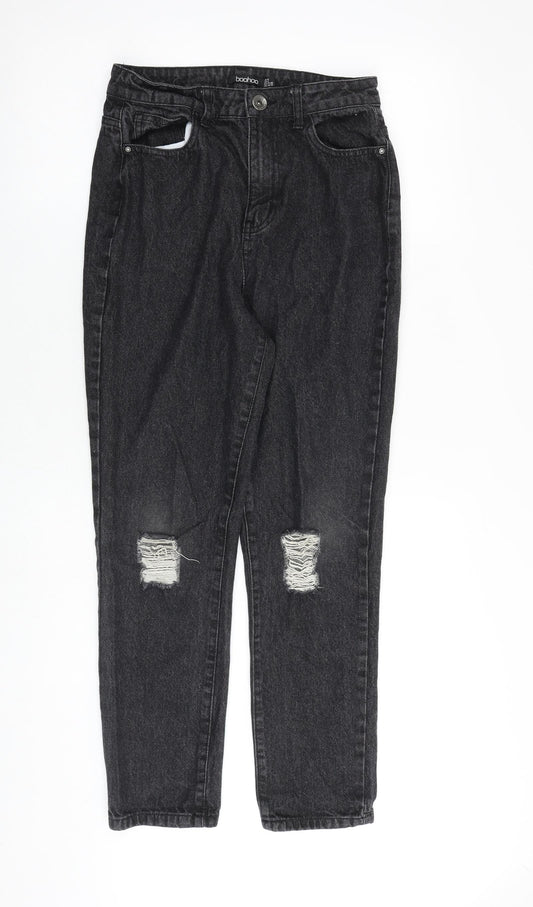 Boohoo Womens Black Cotton Mom Jeans Size 8 L28 in Regular Zip