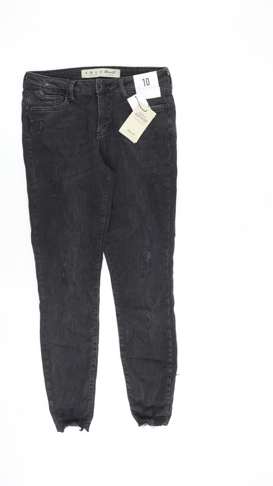 Denim & Co. Womens Grey Cotton Skinny Jeans Size 10 L26 in Slim Zip