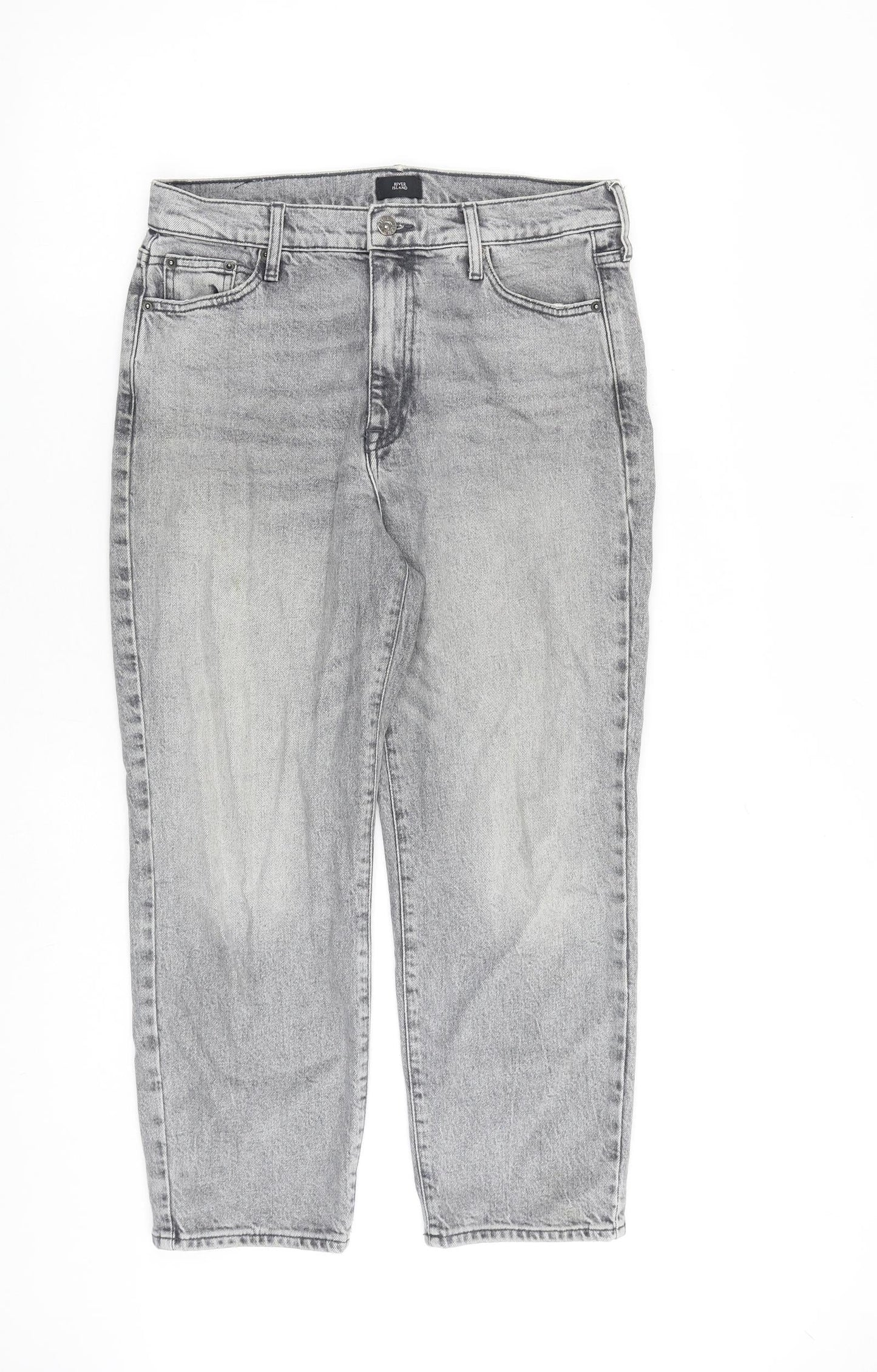 River Island Womens Grey Cotton Straight Jeans Size 12 L24 in Regular Zip